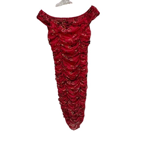 Leith Womens Size Small Pink Floral Ruched Sheath Bodycon Dress - Picture 2 of 6